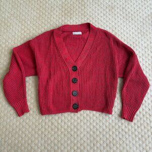 Urban Outfitters Red Cable Knit Cropped Cardigan